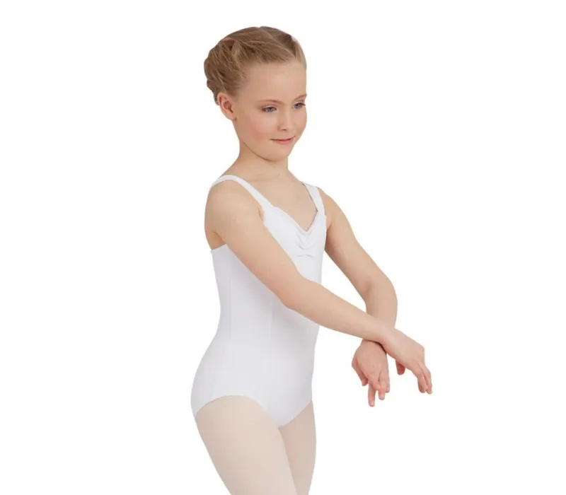 Capezio Wide Strap Leotard, Kindertrikot mit breiten Trägern - Weiß Capezio Wide Strap Leotard, Kindertrikot mit breiten Trägern - Weiß